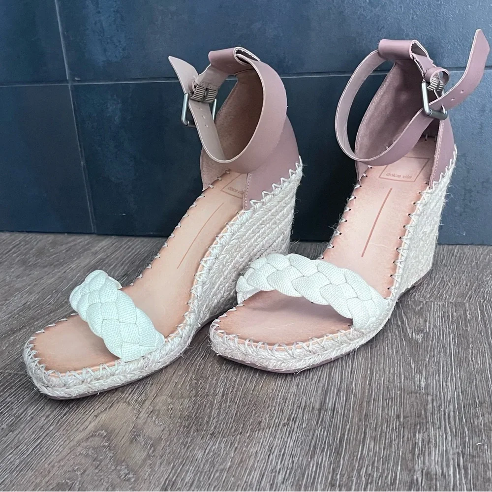 Dolce Vita Braided Espadrille Wedges in Cream & Tan